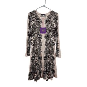 La - El Couture Women's Cream & Black Damask Wool Blend Shift Dress - L